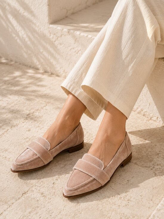 Sole Society Shoes - Sole Society Velvet Pointed Toe Loafers Blush Beige Flats Size 9.5
